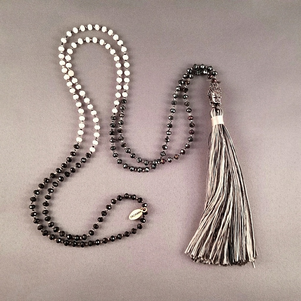 Zacasha Buddha Charm Crystal Tassel Necklace